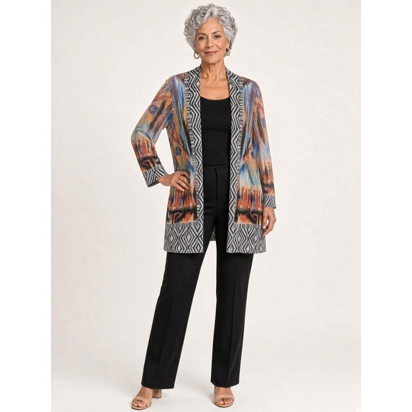 Chico's Sweaters - Chicos Aztec Print Open Front Cardigan Lightweight Multi Color Size 0 Small